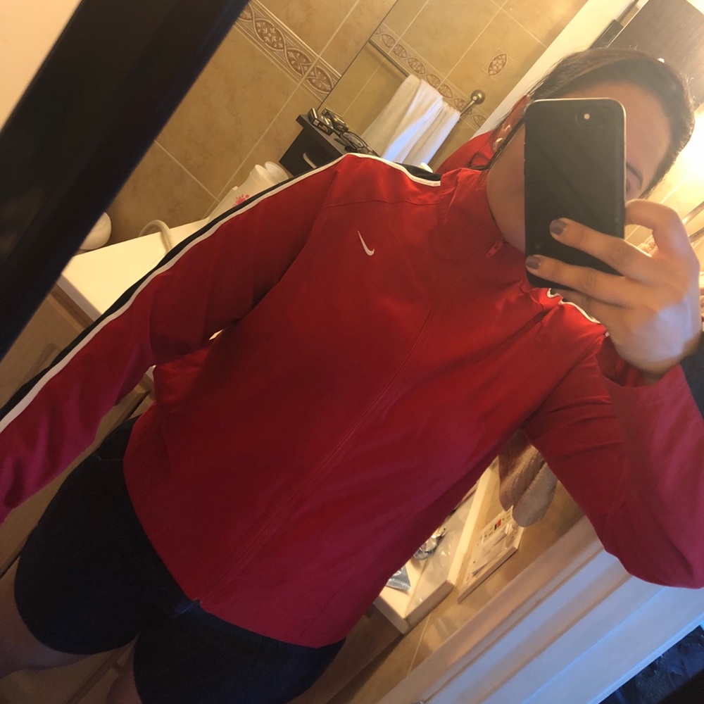 Nike Red _Striped black and white windbreaker.